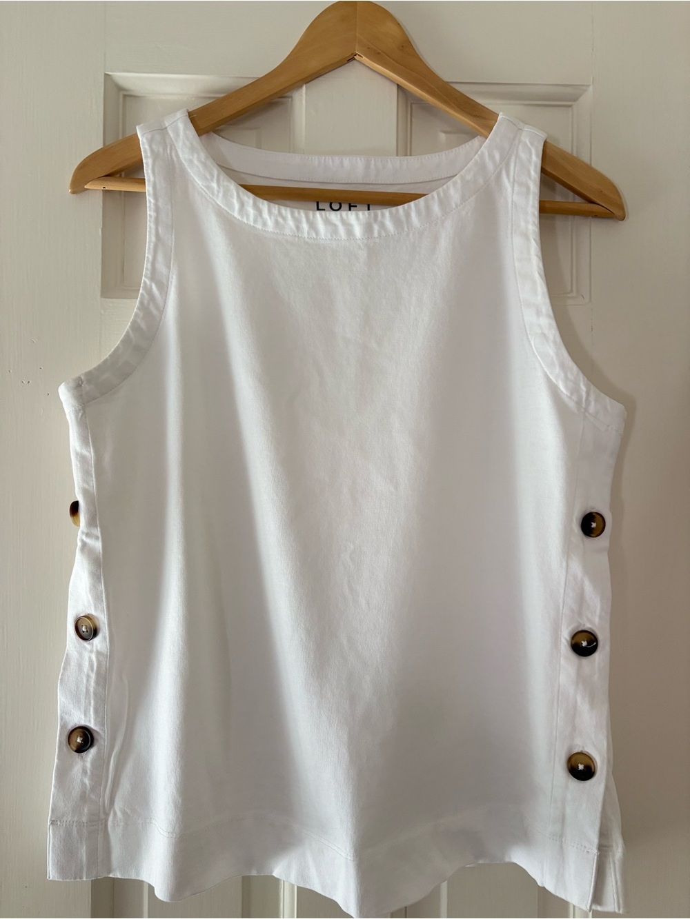 LOFT White Sleeveless Tank with Side Button Detail